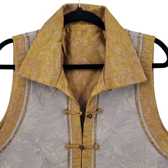 Vtg 80s Silk Embroidered Paisley Vest Sz M Gold Demask Medieval Renaissance - Picture 4 of 11